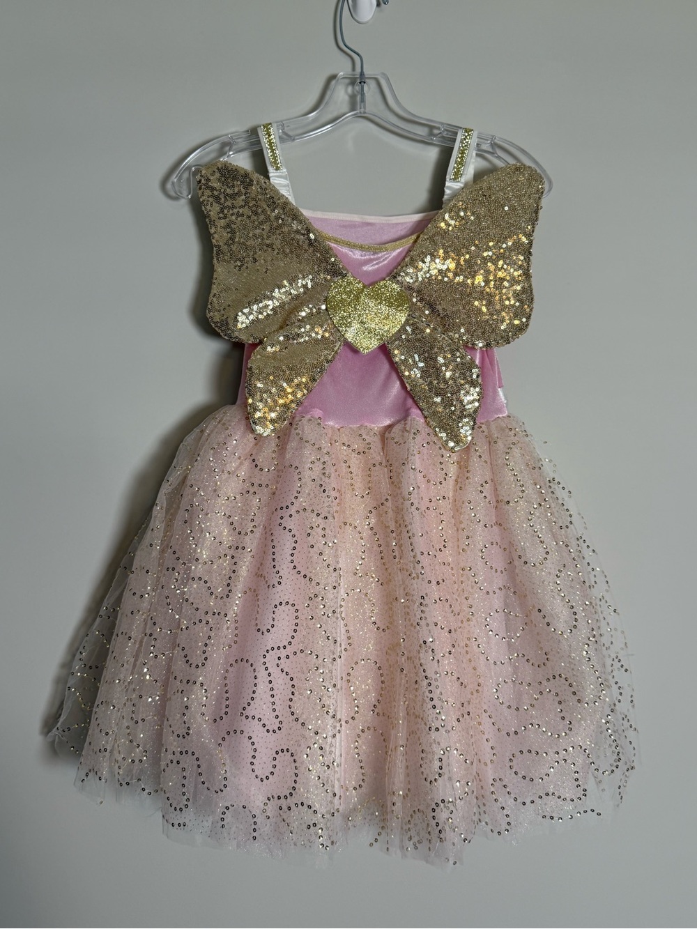 FAO Schwarz Girls Pink/Gold Sequined Tutu Fairy Princess Dress w/ Wings Size 7-8